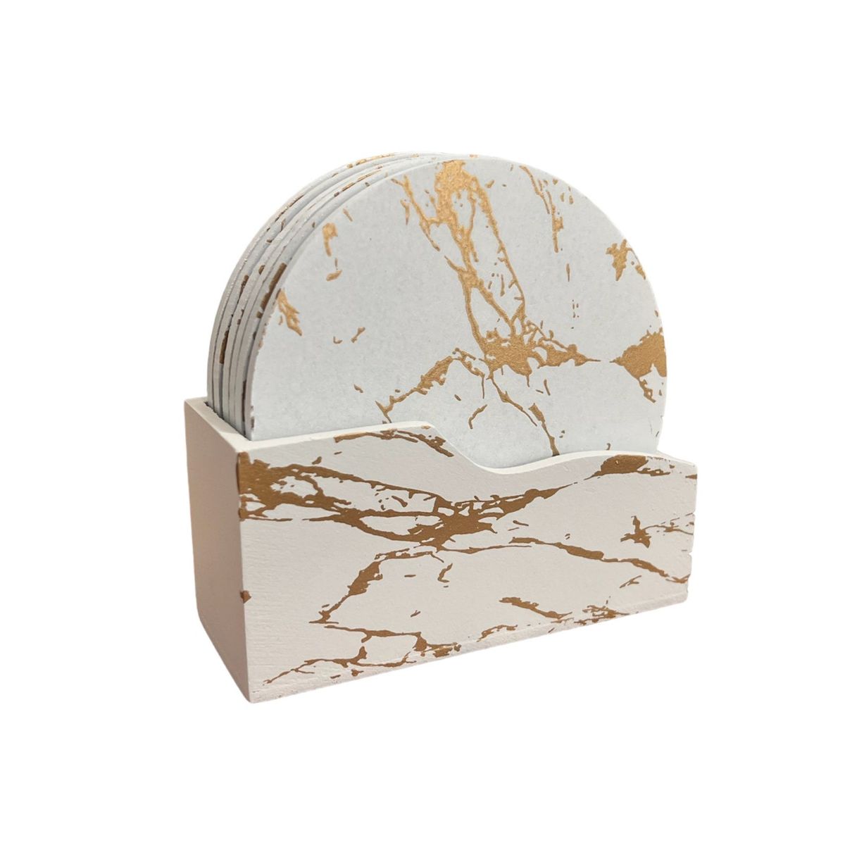 GENERICO - Set De 6 Posavasos  De Madera Diseño Mármol Pack 6 Redondo