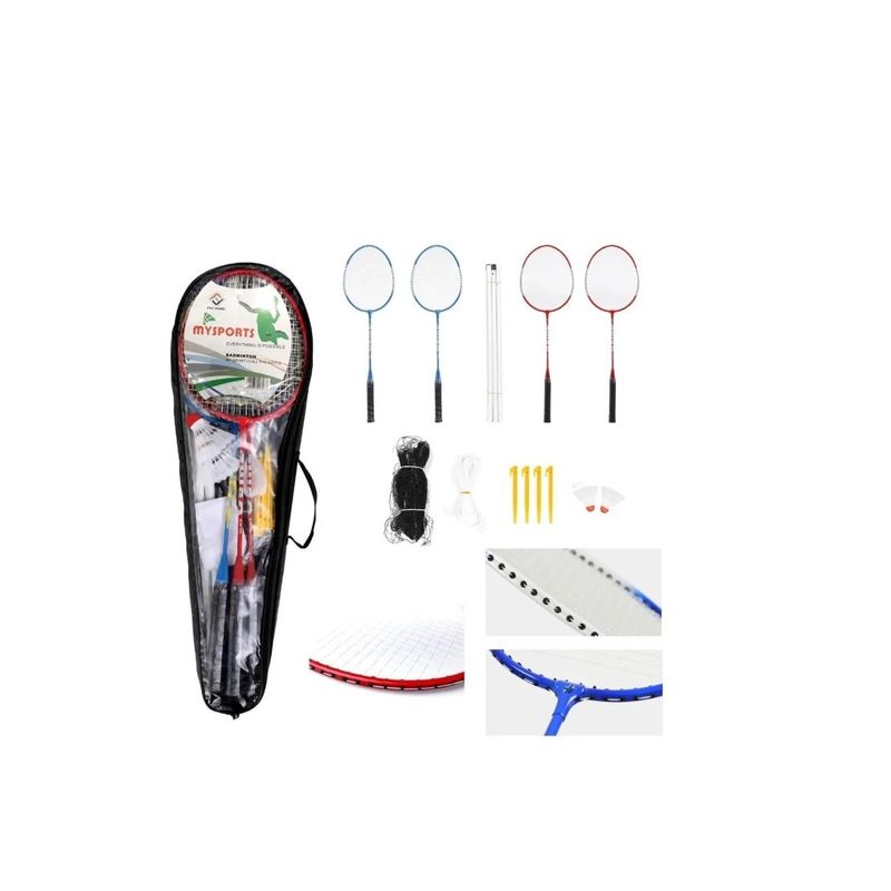 GENERICO - Set De Badminton 4 Raquetas + 2 Plumillas + Red Blue
