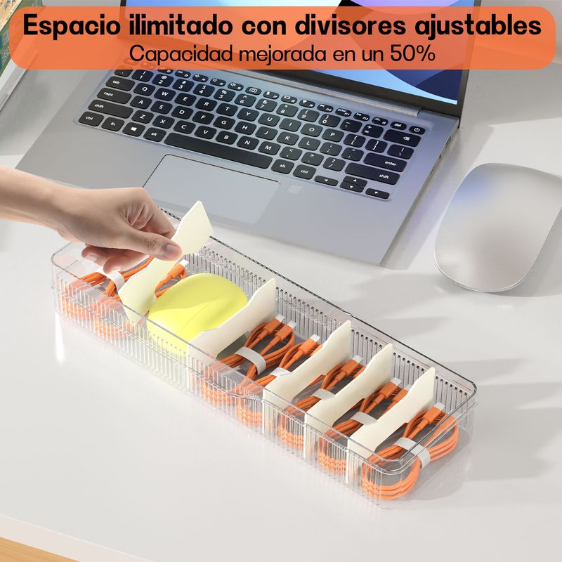 AIZO - Caja Organizadora Doble Capa TRANSPARENTE Cables Escritorio