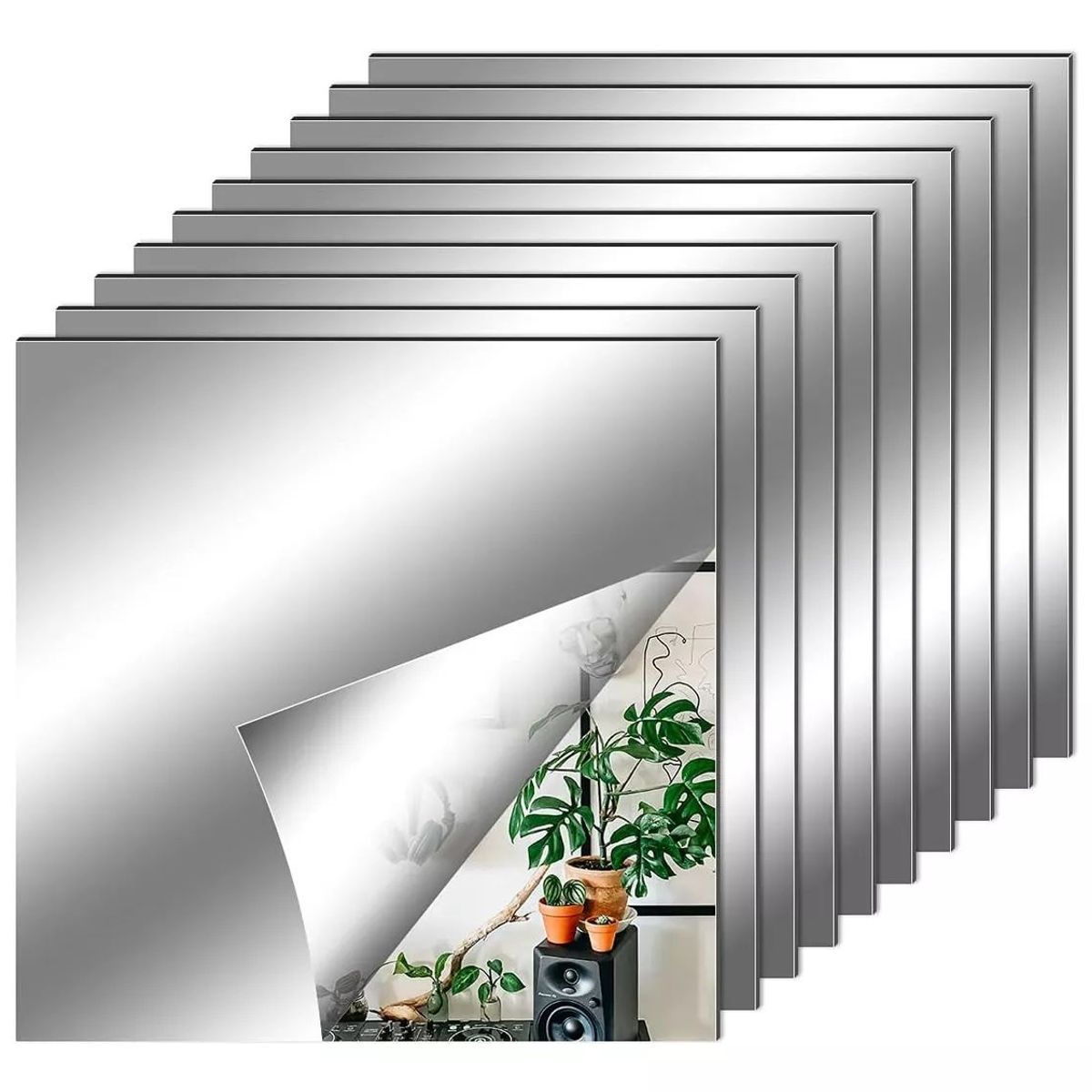 KUANGYE - Pack 12 Espejos Adhesivos Decorativos 15 X 15cm Multiusos