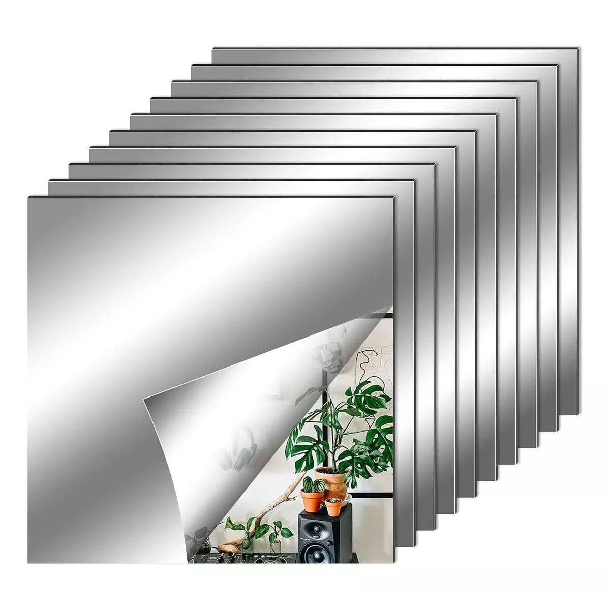 KUANGYE - Pack 12 Espejos Adhesivos Decorativos 15 X 15cm Multiusos