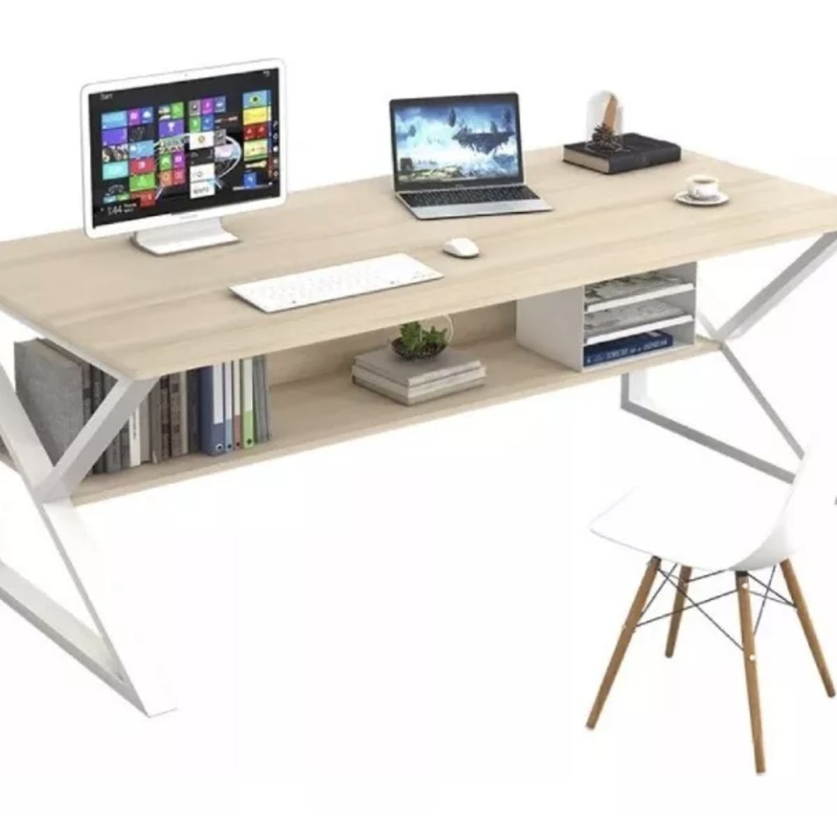 HOMER DESIGN - Escritorio Pata Metal Oficina 140x60x75cm Gruesa 15mm con repisa