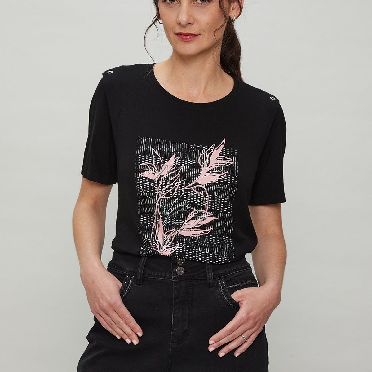MA GRIFFE - Polera Manga Corta Negro Mujer Magriffe
