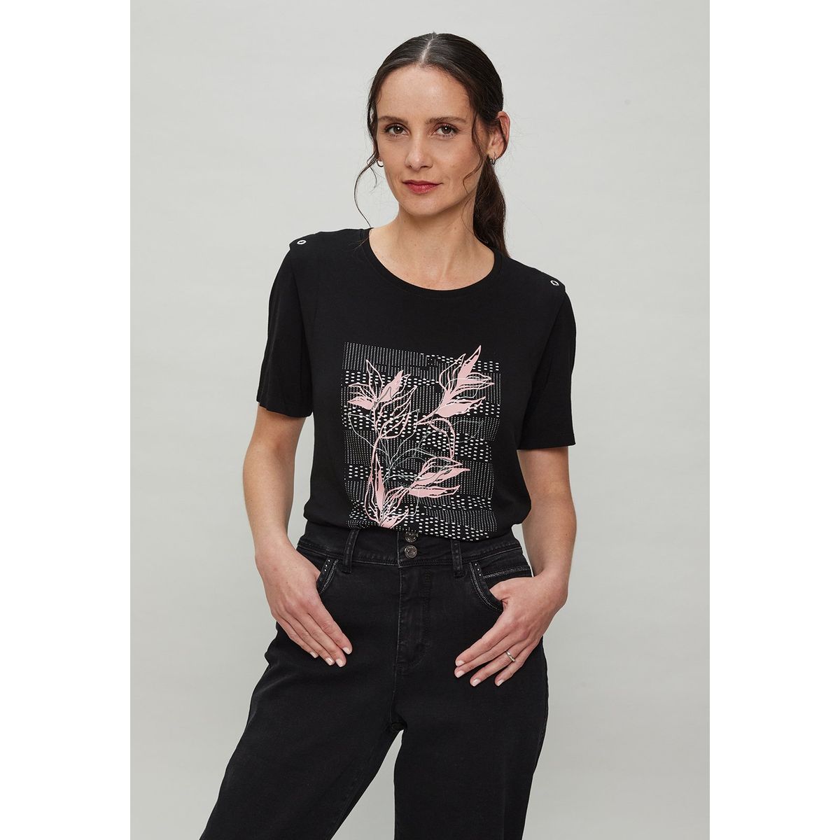 MA GRIFFE - Polera Manga Corta Negro Mujer Magriffe