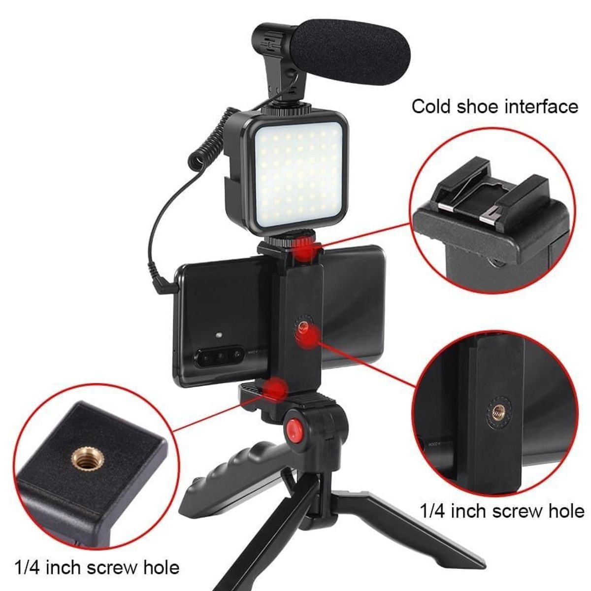 GENERICO - Kit de Vlogging para teléfono inteligente con trípode soporte luz led