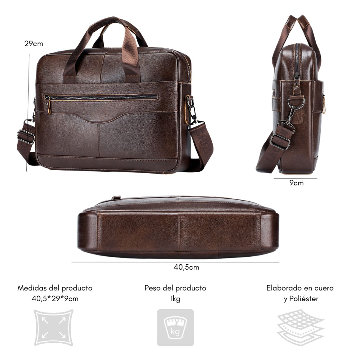 GENERICO - Maletín Portafolio De Cuero Para Portátil Notebook 14