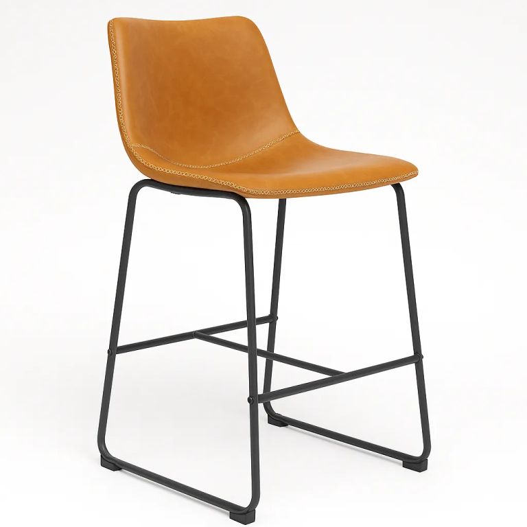 Silla Taburete de Bar, Comedor Burgos de cuero y metal industrial