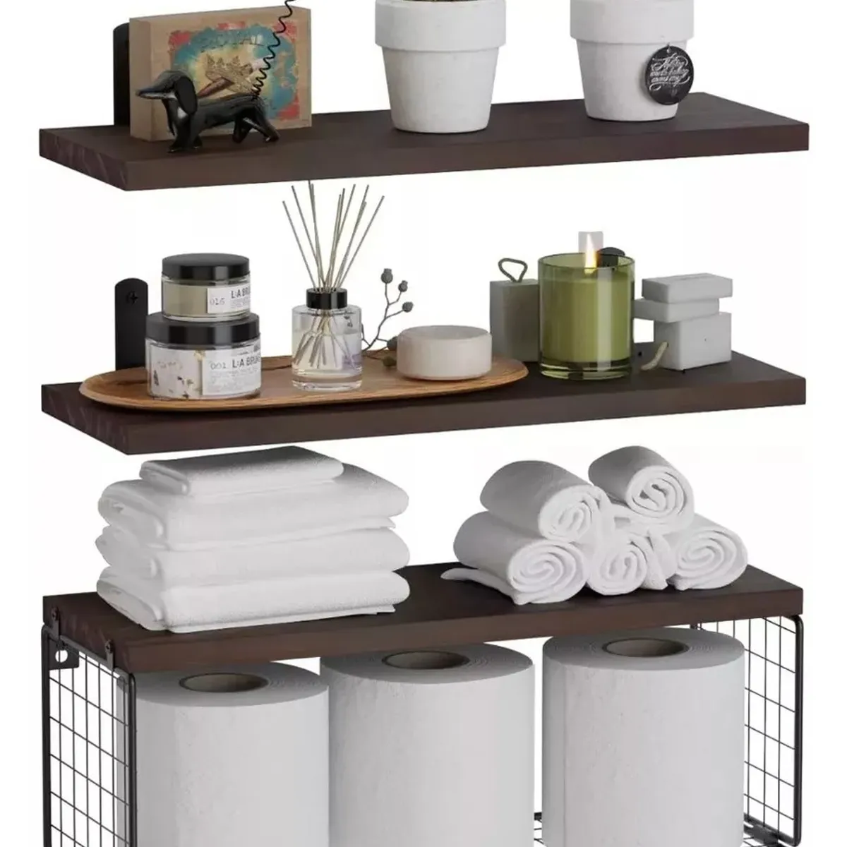 MUNDO MAGIA - Repisas Flotantes De Madera Modernas X3 Con Reja 100% Pino