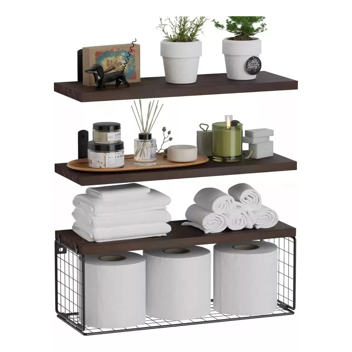 MUNDO MAGIA - Repisas Flotantes De Madera Modernas X3 Con Reja 100% Pino