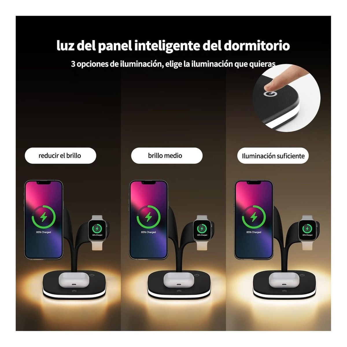 GENERICO - Estación Carga Inalámbrica Para iPhone 5en1 Carga Rápida - Negro