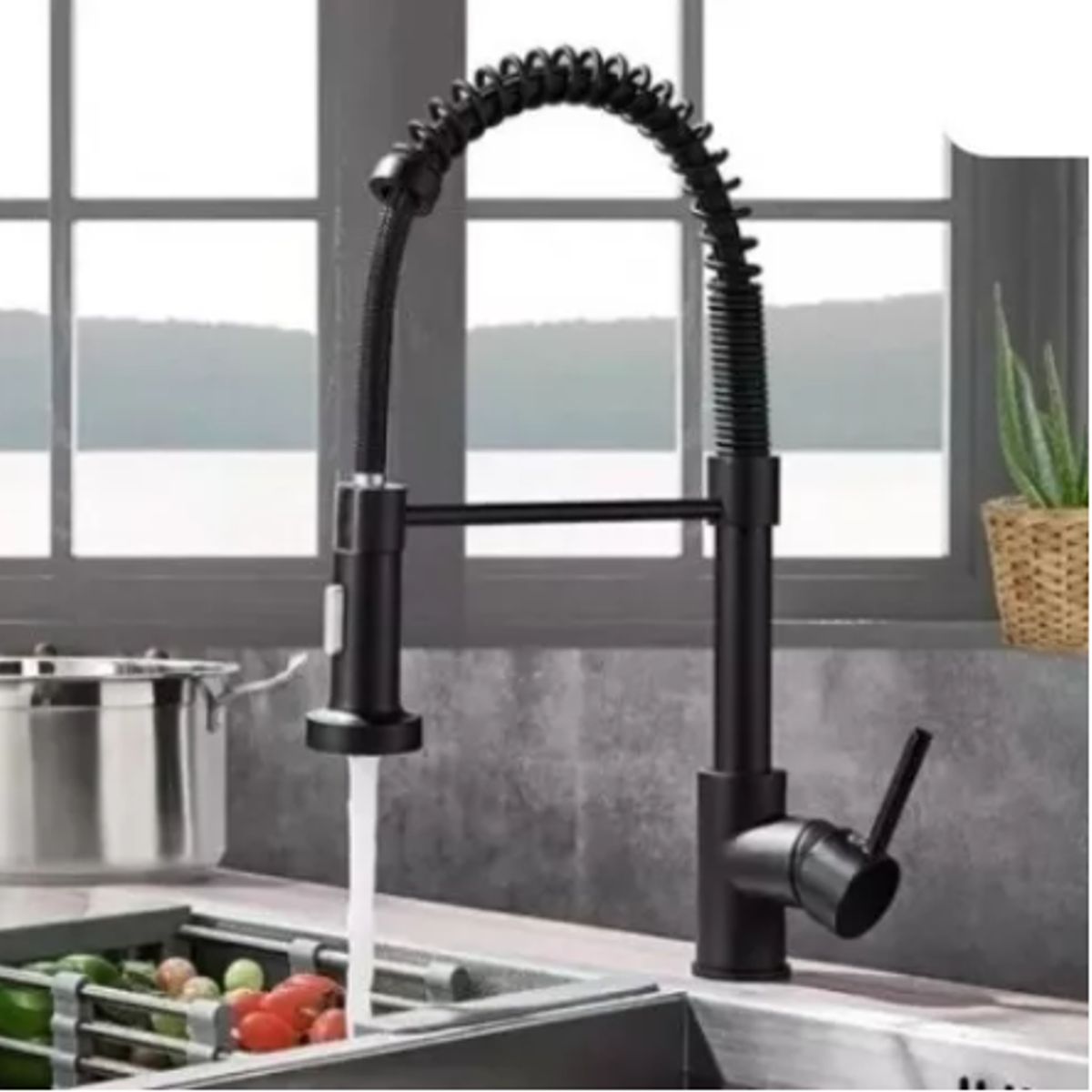 GENERICO - Grifo Llave Lavaplatos Monomando Cocina Extensible Flexible Negra