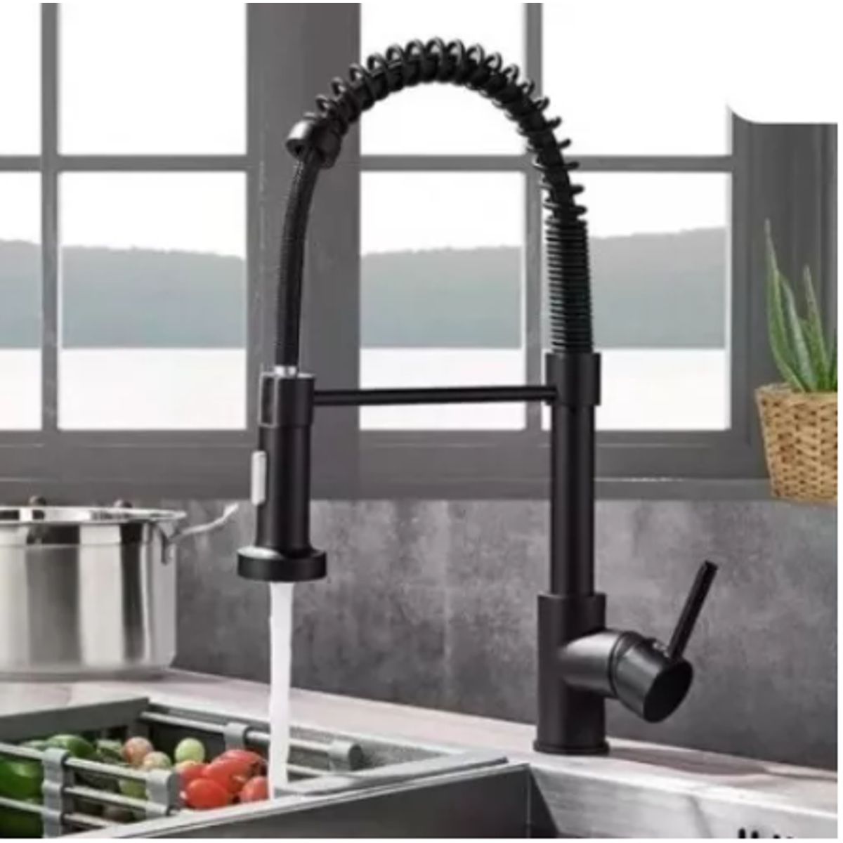 GENERICO - Grifo Llave Lavaplatos Monomando Cocina Extensible Flexible Negra