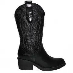 CHICBOMB - Botas De Cuero Cowboy Bordado Negro Texanas Vaqueras
