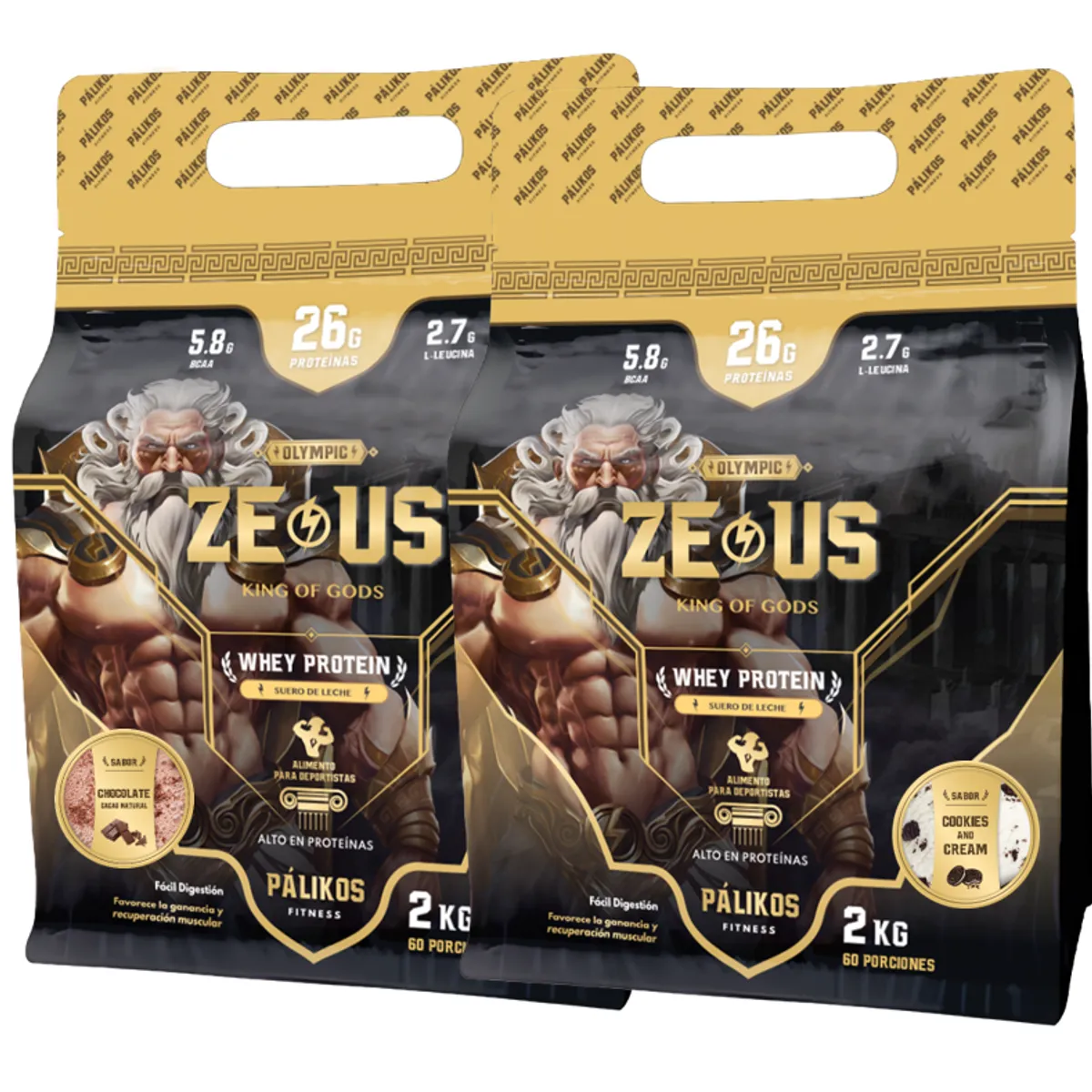 PALIKOS FITNESS - 100% Whey Protein - 2 x Doypack de 2kg(Chocolate y Cookies and Creams)