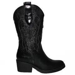 CHICBOMB - Botas De Cuero Cowboy Bordado Negro Texanas Vaqueras