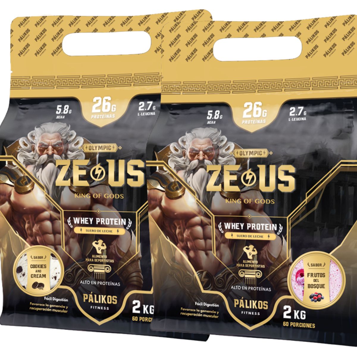 PALIKOS FITNESS - 100% Whey Protein - 2 x Doypack de 2kg (Cookies y Frutos del bosque)