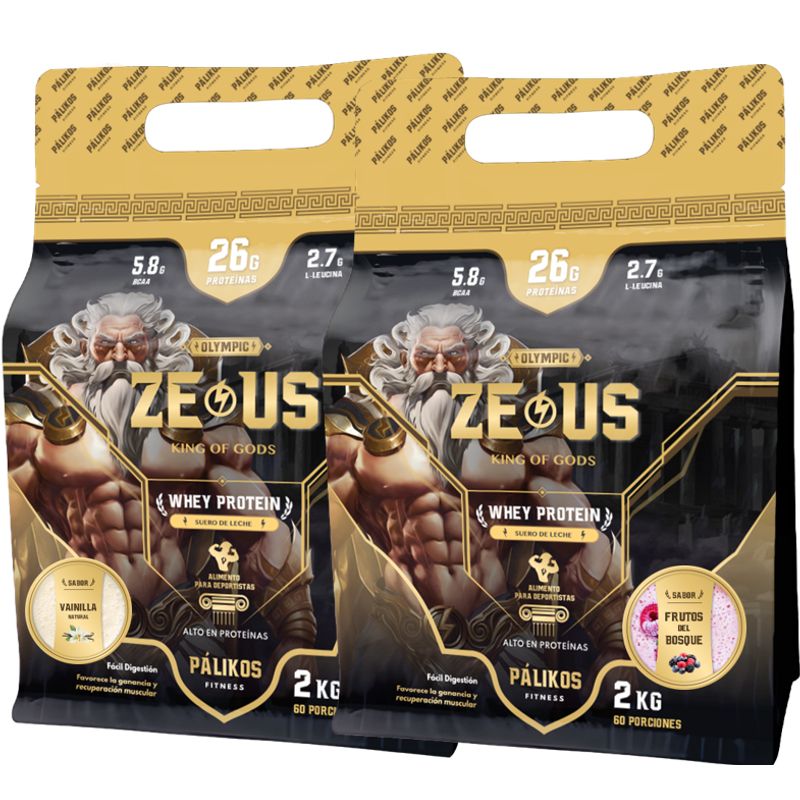 PALIKOS FITNESS - 100% Whey Protein - 2 x Doypack de 2kg (Vainilla y Frutos del bosque)
