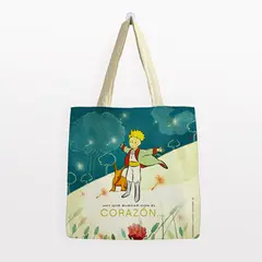 GENERICO - Bolsa Algodón Grande El Principito con el Zorro La Rosa entre Baobabs