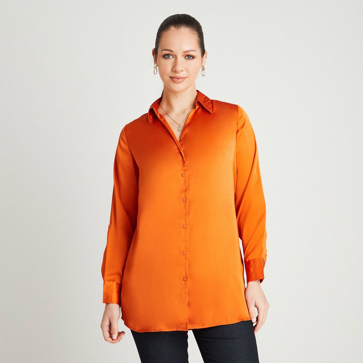 LORENZO DI PONTTI - Blusa Naranja Manga Larga Cuello Camisero LORENZO DI PONTTI