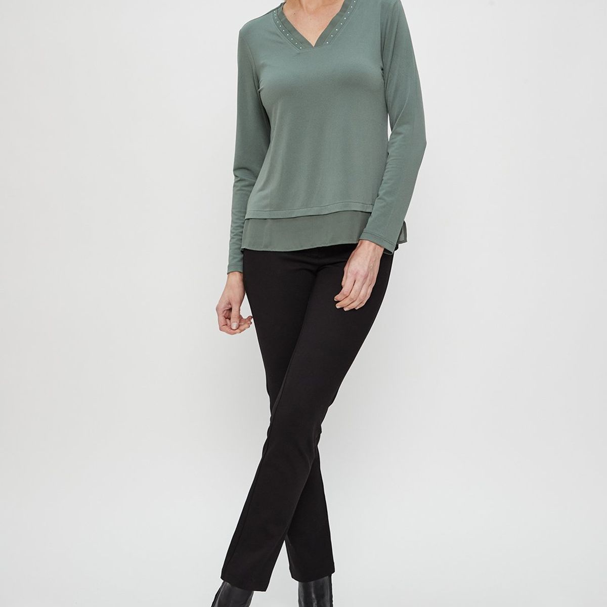 MA GRIFFE - Polera Manga Larga Verde Musgo Mujer Magriffe