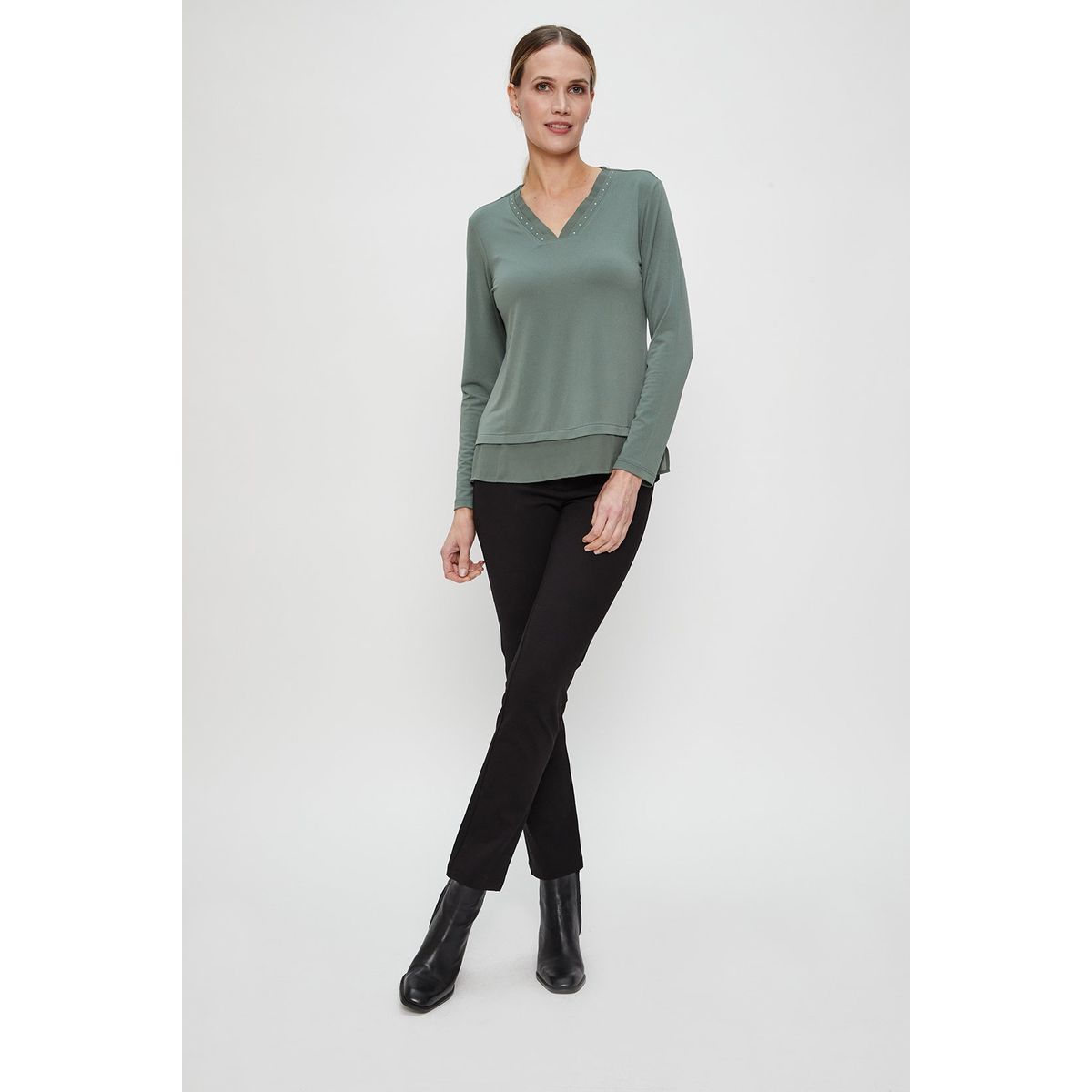 MA GRIFFE - Polera Manga Larga Verde Musgo Mujer Magriffe