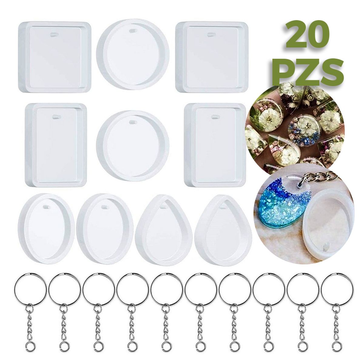 GENERICO - Moldes Con Argollas Para Llaveros Colgantes Resina Set 20pcs