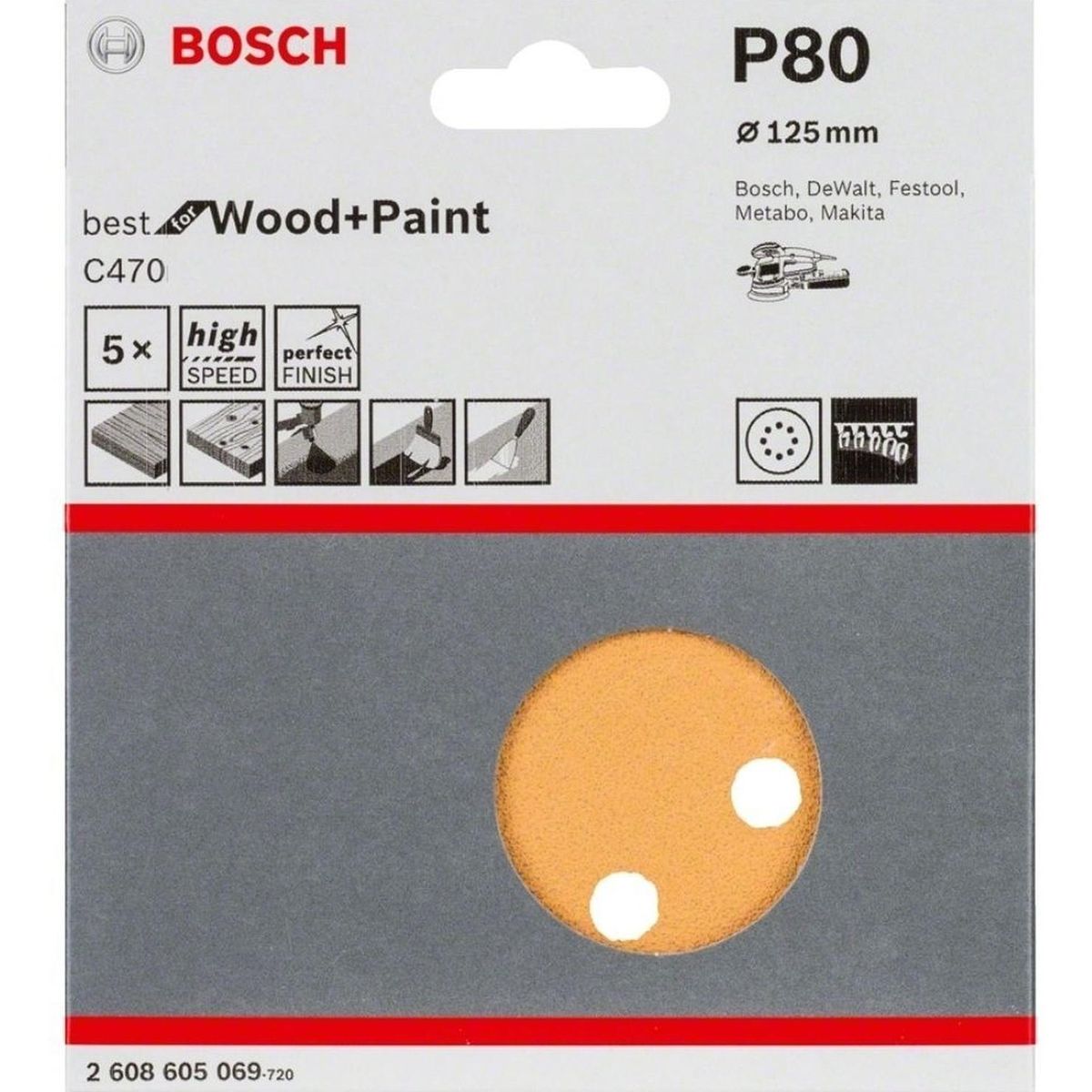 BOSCH - 5 Disco De Lija Bosch C470 Best For Wood&paint; 125mm G80