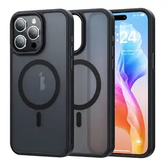 GENERICO - Carcasa Para iPhone 15 Pro Mate Traslucida Magnética Negra