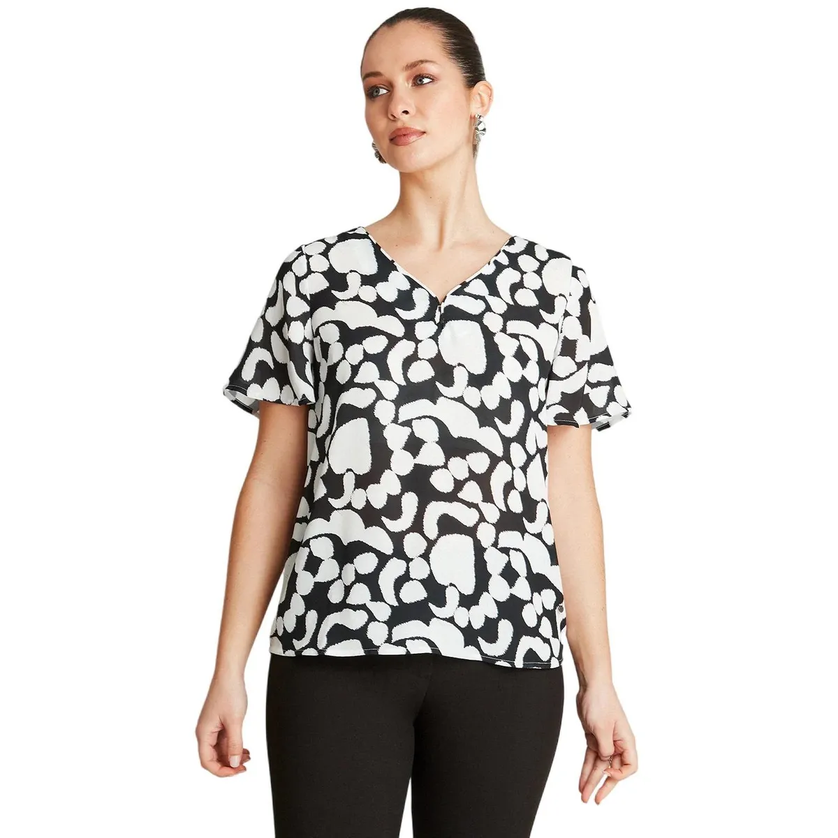 LORENZO DI PONTTI - Blusa Crudo Manga Corta Cuello V