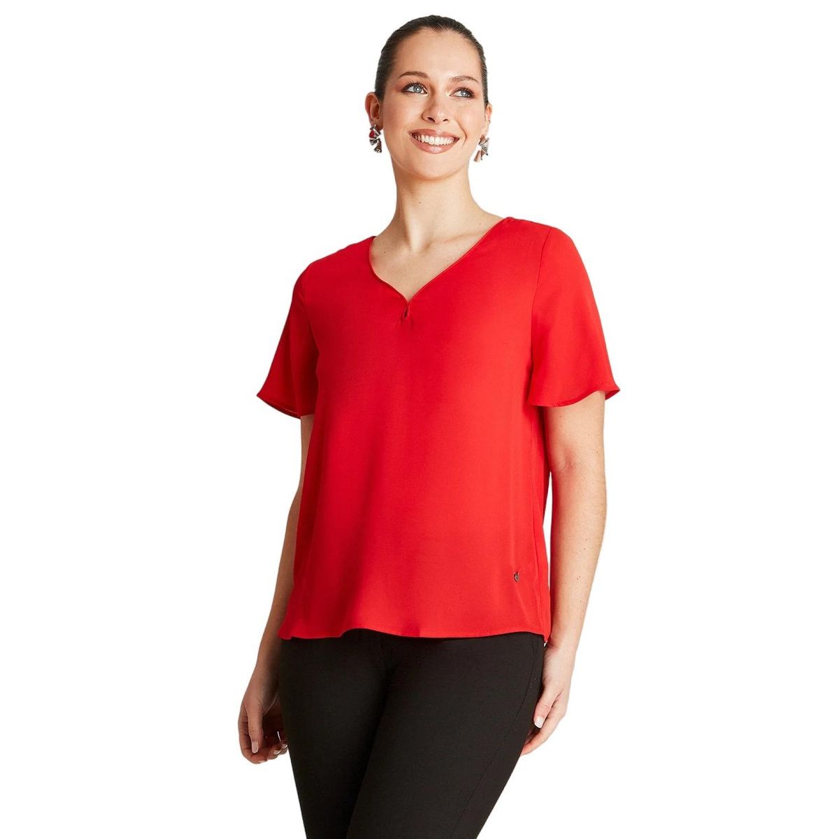 LORENZO DI PONTTI - Blusa Rojo Manga Corta Cuello V LORENZO DI PONTTI