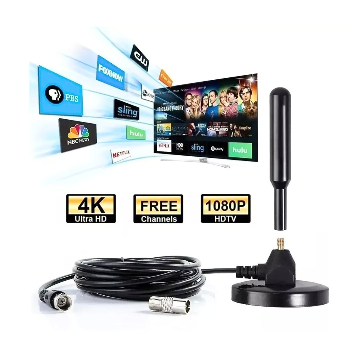 GENERICO - Antena Hd De Tv Digital Con Iman Interior  Exterior