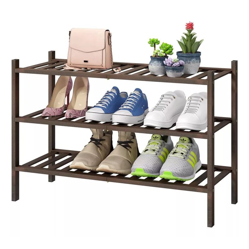 GENERICO - Rack Zapatero Madera Con 3 Niveles 63x48.5x26 Cm Oscuro