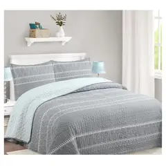 COMPRAPO - Cubrecama Quilt Juvenil Sherpa King Modelo Gris Etnic + 2 Fundas