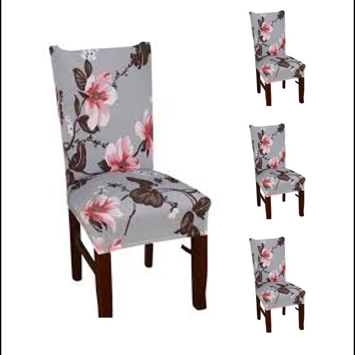 GENERICO - FUNDA ELASTICADA PARA SILLA CON DISEÑO FLORES ROSA SET DE 4 WYM