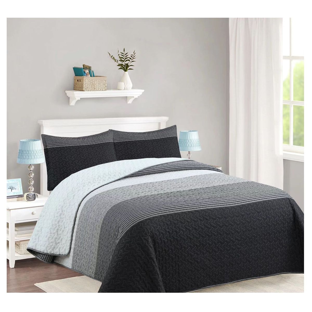 COMPRAPO - Cubrecama Quilt Juvenil Sherpa King Modelo Grafitos + 2 Fundas