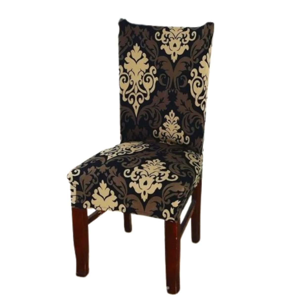 GENERICO - FUNDA ELASTICADA PARA SILLA CON DISEÑO BEIGE NEGRO SET DE 4 WYM