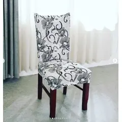 GENERICO - FUNDA ELASTICADA PARA SILLA CON DISEÑO FLORES GRIS SET DE 4 WYM