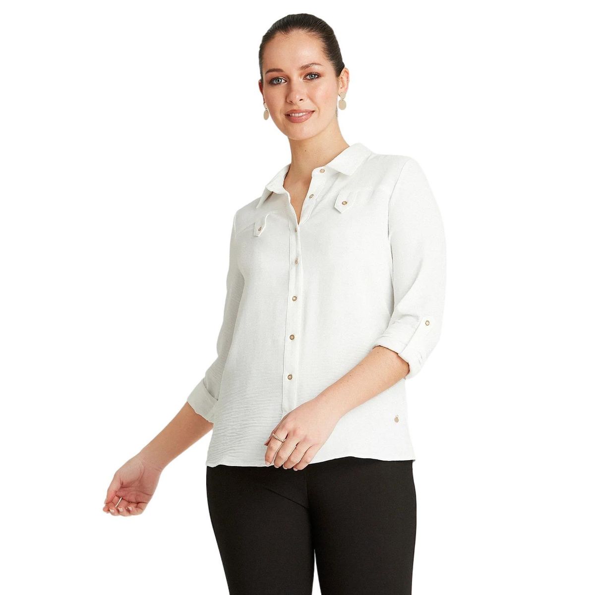 LORENZO DI PONTTI - Blusa Crudo Manga Larga Cuello Camisero_.