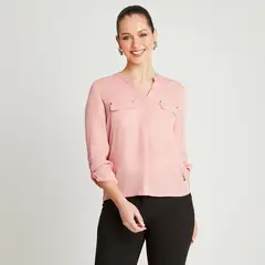 LORENZO DI PONTTI - Blusa Rosa Manga Larga Cuello Mao