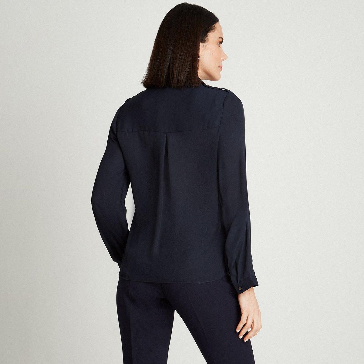 LORENZO DI PONTTI - Blusa Azul Manga Larga Cuello Mao