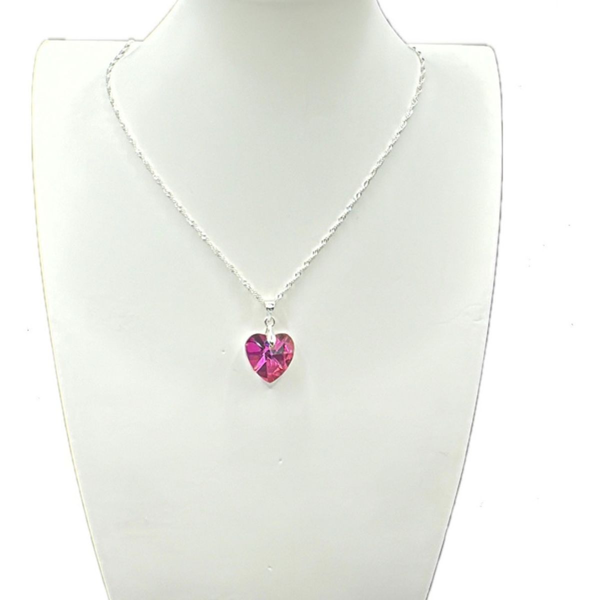 GENERICO - Collar Corazon Cristal Rosa Swarovski Plata 925 Caja Regalo