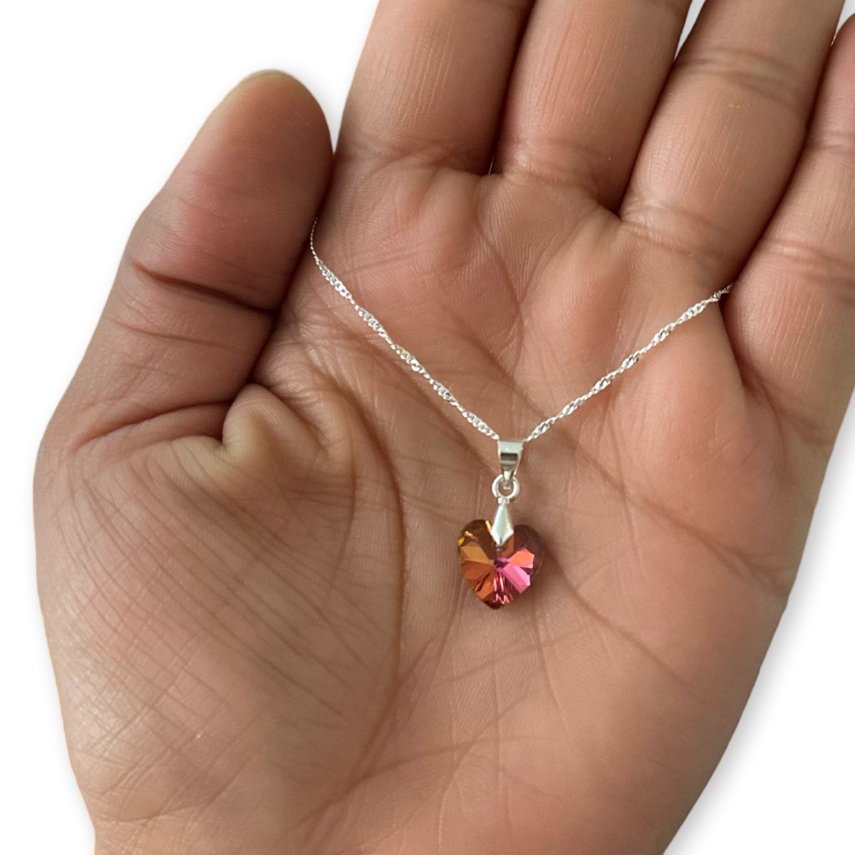 GENERICO - Collar Corazon Cristal Rosa Swarovski Plata 925 Caja Regalo