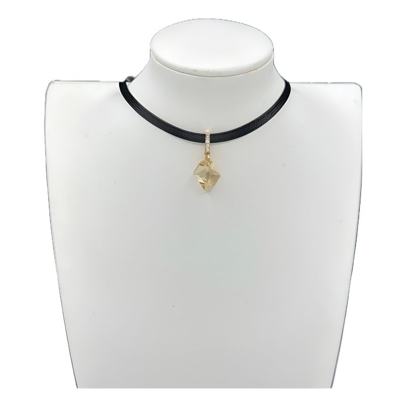 GENERICO - Collar Cuero Cristal Ambar Swarovski Baño Oro + Caja Regalo