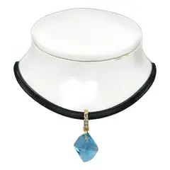GENERICO - Collar Dama Cuero Cristal Celeste Mas Caja Regalo Baño Oro