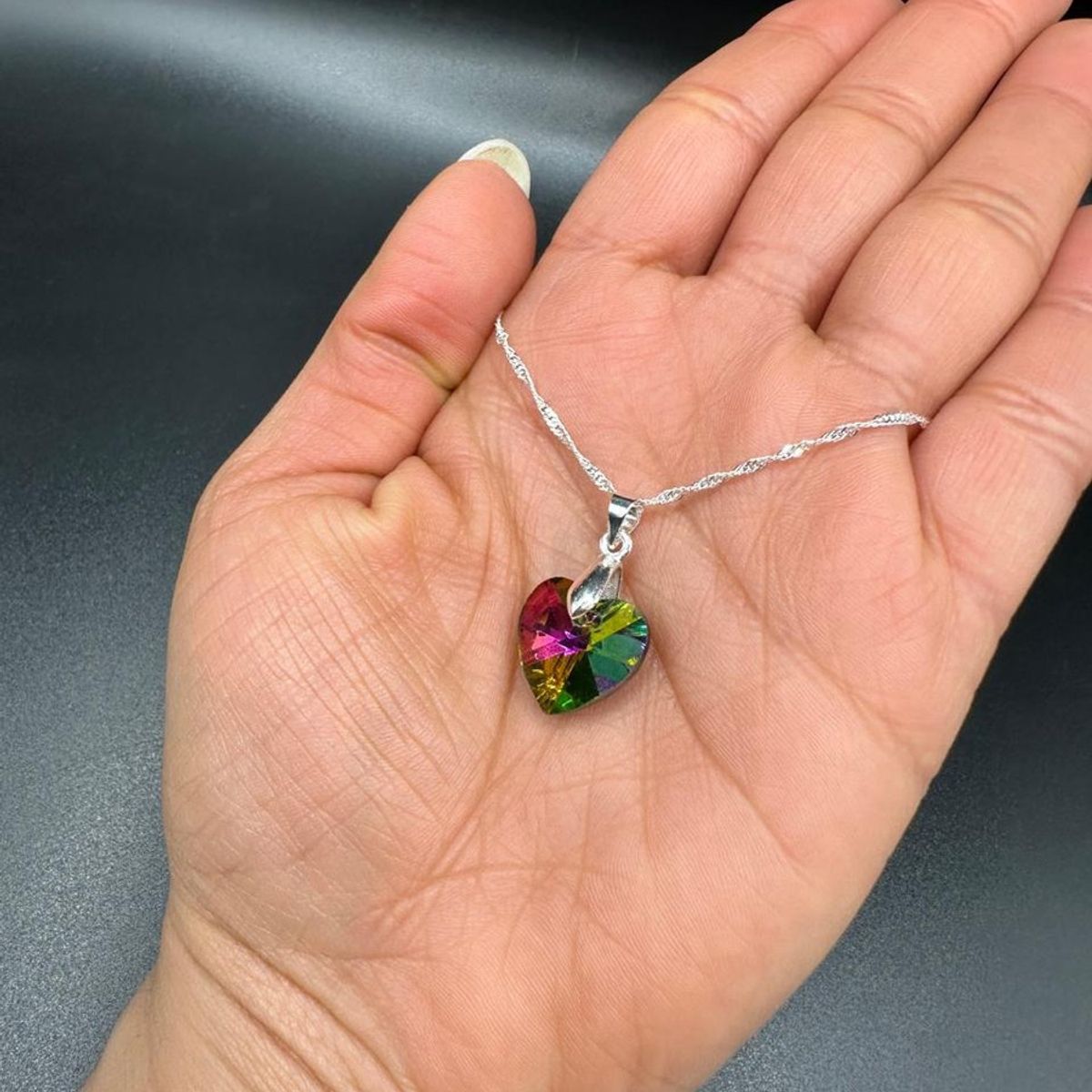 GENERICO - Collar Corazon Cristal Tornasol Swarovski Plata 925 + Caja