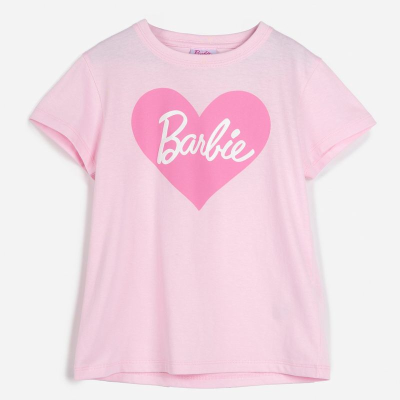BARBIE - Polera Manga Corta Niña Corazon Rosado Barbie