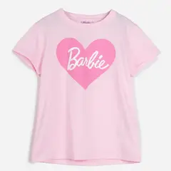 BARBIE - Polera Manga Corta Niña Corazon Rosado