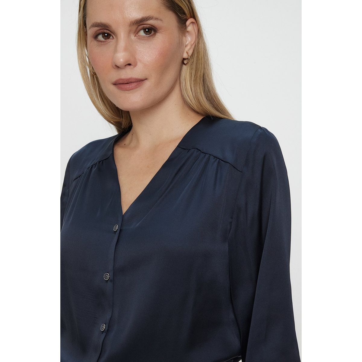 MA GRIFFE - Blusa Manga Larga Azul Marino Mujer Magriffe