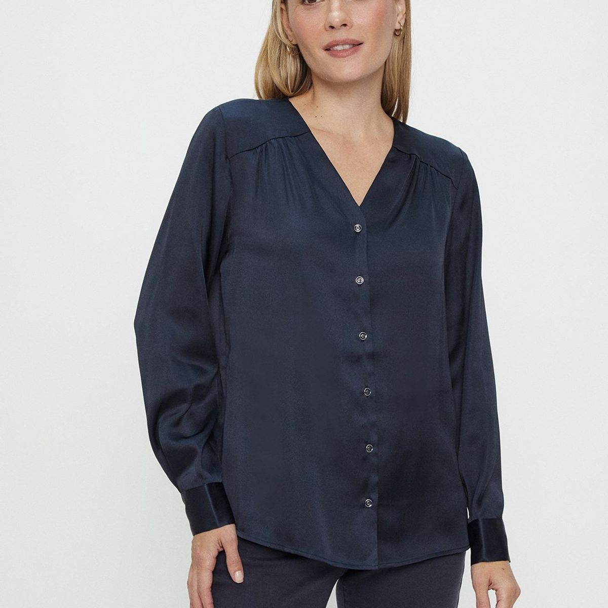 MA GRIFFE - Blusa Manga Larga Azul Marino Mujer Magriffe