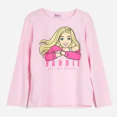 BARBIE - Polera Manga Larga Niña Muñeca Rosado
